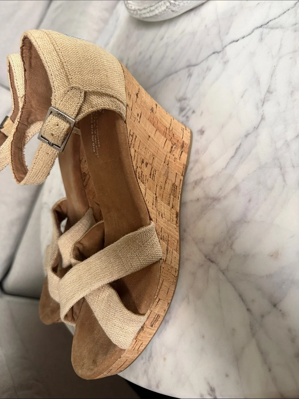 TOMS Natural Canvas Crisscross Wedge Sandals 11